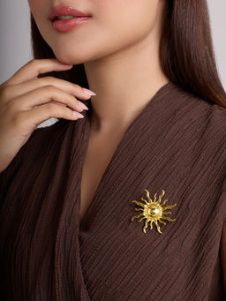 Pipa Bella by Nykaa Fashion - Gold Sun Motif Brooch