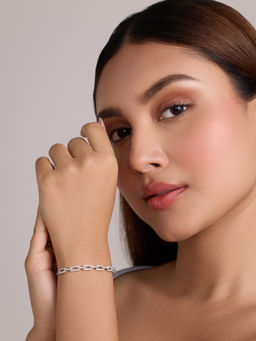 Pipa Bella by Nykaa Fashion - Silver Diamante Embellished Adjustable Tennis Bracelet