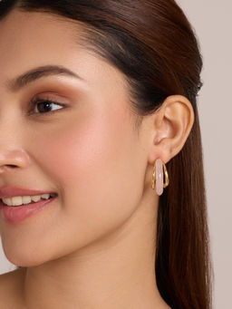 Pipa Bella by Nykaa Fashion - Gold Patterned Light Peach Enamel Half Hoop Earrings