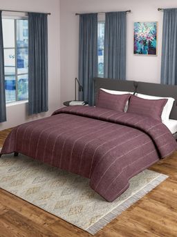 Saral Home - Cotton Striped Bedsheet with 2 Pillow Covers (Maroon, 90"x100")