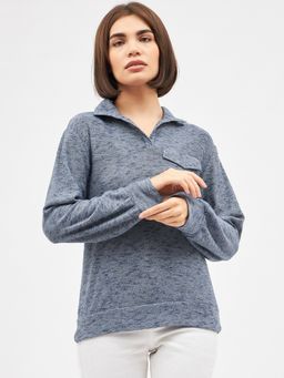 Kibo - Womens Polyester Solid Blue Regular Sweatshirt