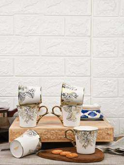 Femora - Fine Bone China Floral Buds With Wild Shroom Tea Cups - 160Ml - 6 Pcs Set