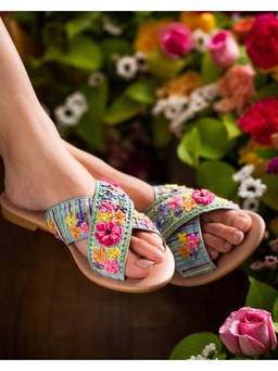 Fizzy Goblet - Multi Color Happy Bunch Criss Cross Open Toe Slides