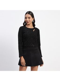 Madame - Embellished Front Cutout Black Top