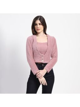 Madame - V Neck Button Down Fur Shrug and Top (Set of 2) ()