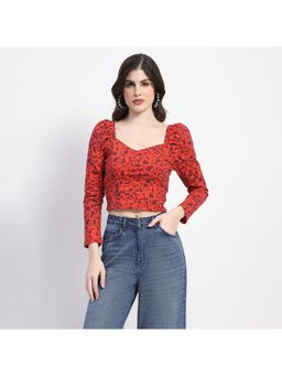 Madame - Orange Abstract Print Queen Anne Neck Corset Top