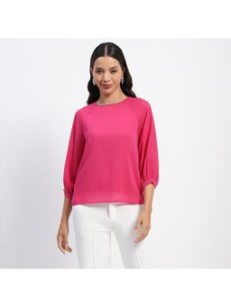 Madame - Embellished Puffed Sleeve Hot Pink Top