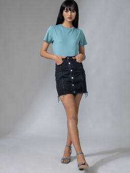 Twenty Dresses by Nykaa Fashion - Blue Solid Round Neck T Shirt
