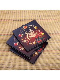 Gibox - Gold Plated Enamel Glossy Finish Purple Marry Christmas Tea & Wine Coaster (Set of 4)