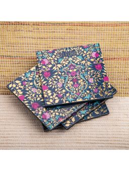 Gibox - Gold Plated Enamel Glossy Finish Fleurir Purple Tea & Wine Coaster (Set of 4)