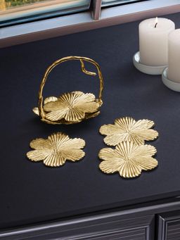 Trovea's - Bloom Coasters With Stand -Gold (Set of 5)