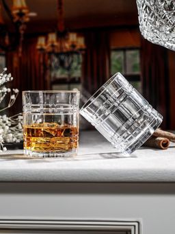 Trovea's - Crystal Gridline Whiskey Glass, Set of 2, 337 ml