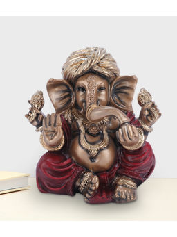 HomeTown - Fio Polyresin Sitting Ganesha Figurine Small in Gold-Red Colour