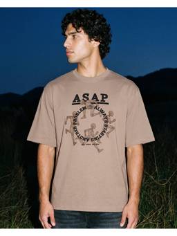 Bewakoof - Men's Brown Asap Printed Oversized T-Shirt