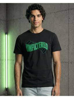 Bewakoof - Men's Black Unfiltered Typography T-Shirt