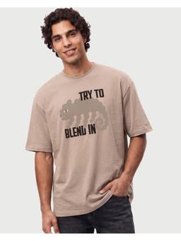 Bewakoof - Men's Brown Blend In Printed Oversized T-Shirt