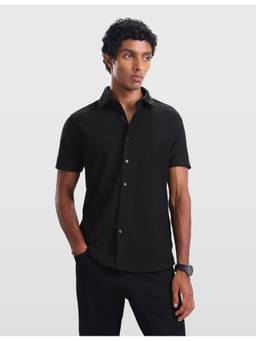 Arrow Newyork - Men's Solid Regular Fit Half Sleeve Black Shirt