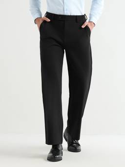 Subtract - Black Subtract Japanese Poly-Lycra Pleated Wide Leg Trousers