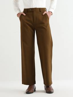 Subtract - Brown Subtract Japanese Poly-Lycra Pleated Wide Leg Trousers