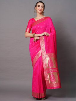 Odette - Pink Festive Silk Blend Woven Design Saree with Unstitched Blouse