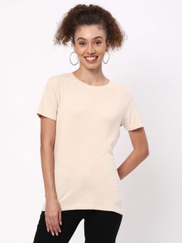 R&B - Beige Solid Regular T-Shirt