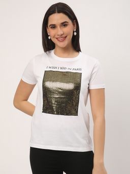 R&B - White Embellished Regular T-Shirt