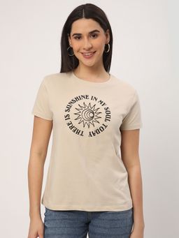 R&B - Beige Embellished Regular T-Shirt