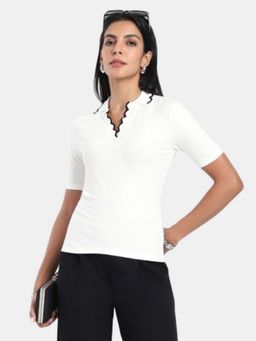 R&B - White Regular Fit Solid Polo T-Shirts