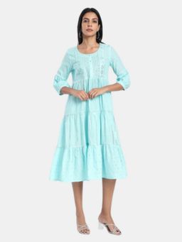 R&B - Blue Regular Fit Printed Dress