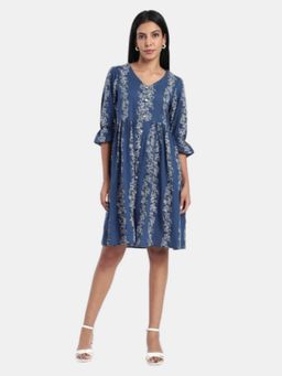 R&B - Blue Regular Fit Printed Dress