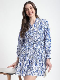 R&B - Blue Floral Flared Dress