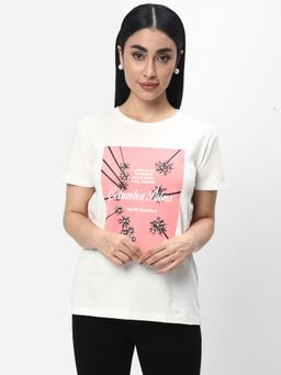 R&B - Off White Embellished Regular T-Shirt