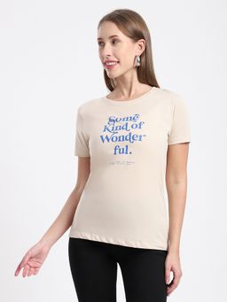 R&B - Beige Typographic Relaxed T-Shirt