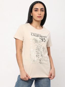 R&B - Beige Typographic Relaxed T-Shirt