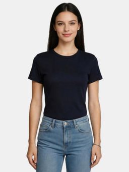 R&B - Navy Blue Solid Fitted T-Shirt