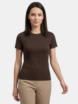R&B - Brown Solid Fitted T-Shirt