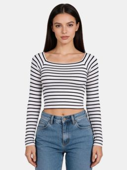 R&B - White Striped Fitted Crop Top