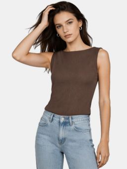 R&B - Brown Solid Regular Fit Tank Top