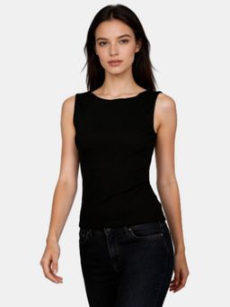 R&B - Black Solid Regular Fit Tank Top
