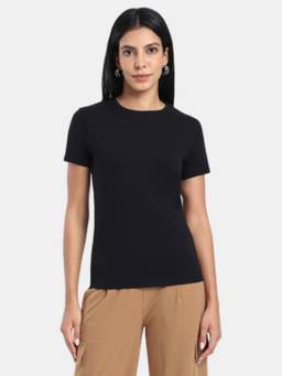 R&B - Black Regular Fit Solid T-Shirts