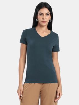 R&B - Teal Regular Fit Solid T-Shirts
