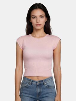 R&B - Pink Solid Fitted Crop Top