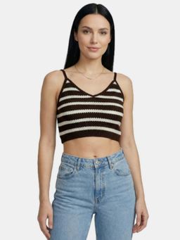 R&B - Brown Striped Fitted Crop Top