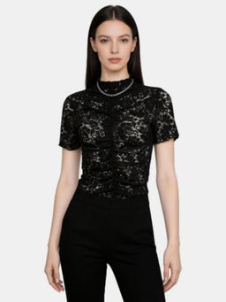 R&B - Black Lace Work Fitted Top