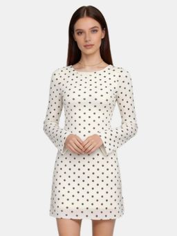 R&B - Off White Polka Dot Fitted Dress