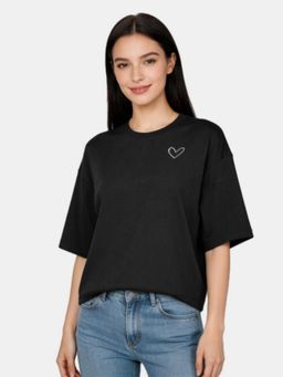 R&B - Black Typography Printed Regular T-Shirt