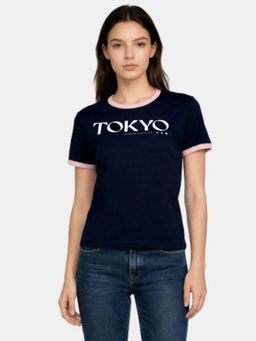 R&B - Navy Blue Typography Printed Regular T-Shirt