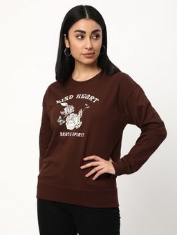 R&B - Graphic Print Regular Brown Sweatshirt