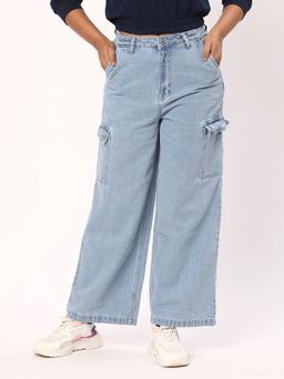 R&B - Solid Wide Cotton Blue Jeans