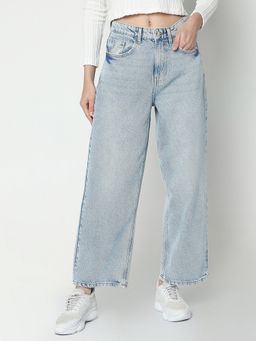 R&B - Solid Wide Cotton Blue Jeans